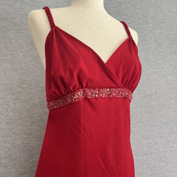 Bisou Bisou Red Babydoll Beaded Tango Dress 14 Beaded Chiffon Romantic Y2K Fairy - Picture 5 of 11